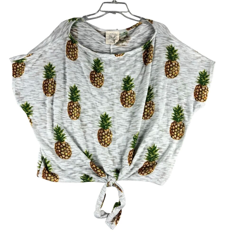 Fantastic Fawn Top Women's Medium Gray Pineapple 3/4 Sleeve Round Neck Casual